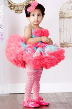 Pink Cow Pink Pom-Pom Embelished Dress For Girls