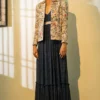 Piyanshu Bajaj Dark Blue Dress With Embroidered Jacket