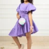 PNK Isha Arora (Pink) Grape Cotton Ruffled Cutout Dress For Girls