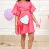 PNK Isha Arora (Pink) Barbie Pink Cotton Ruffled Cutout Dress For Girls