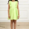 PNK Isha Arora (Pink) Bright Lime Ruffled Mini Dress For Girls