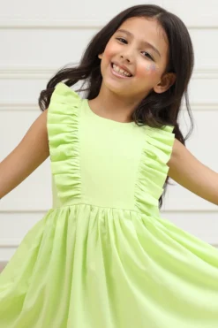 PNK Isha Arora (Pink) Bright Lime Ruffled Mini Dress For Girls -AOZA Wear Style Shop PNKIS112221 3