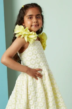 PNK Isha Arora (Pink) Yellow Crochet Cotton Swirl Dress For Girls -AOZA Wear Style Shop PNKIS112229 3