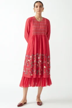 Payal Pratap Fuchsia Embroidered Smocked Dress