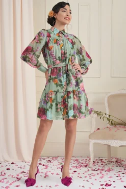 RADKA Pista Floral Printed Shirt Dress