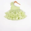 Rani Kidswear Lemon Green Ruffled One-Shoulder Dress For Girls