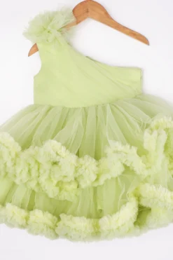 Rani Kidswear Lemon Green Ruffled One-Shoulder Dress For Girls -AOZA Wear Style Shop RANI092133 3