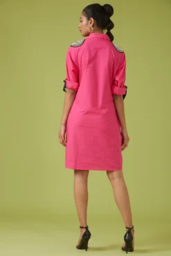Richaa Goenka Hot Pink Cotton Poplin Shirt Dress -AOZA Wear Style Shop RGKA042315 2