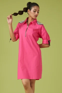 Richaa Goenka Hot Pink Cotton Poplin Shirt Dress -AOZA Wear Style Shop RGKA042315 3