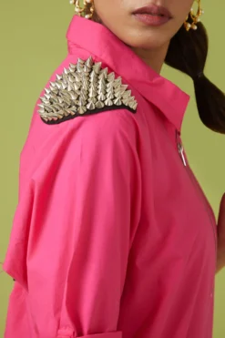 Richaa Goenka Hot Pink Cotton Poplin Shirt Dress -AOZA Wear Style Shop RGKA042315 4