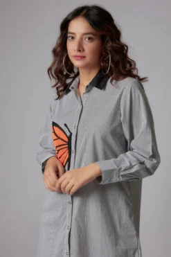 Richaa Goenka Black & White Cotton Poplin Striped Shirt Dress -AOZA Wear Style Shop RGKA042337 3