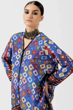 Rajdeep Ranawat Cobalt Blue Printed Draped Dress -AOZA Wear Style Shop RJDC042288 3