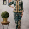Soup By Sougat Paul Green Malaysian Silk & Crepe Printed Jacket Dress