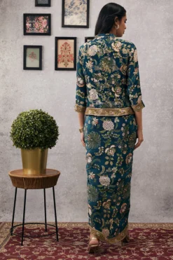 Soup By Sougat Paul Green Malaysian Silk & Crepe Printed Jacket Dress -AOZA Wear Style Shop SBSP012318 2