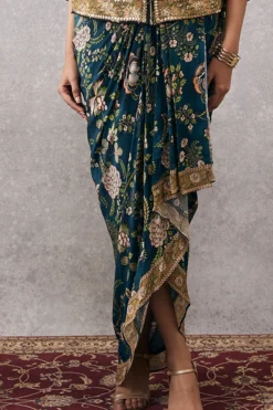 Soup By Sougat Paul Green Malaysian Silk & Crepe Printed Jacket Dress -AOZA Wear Style Shop SBSP012318 3