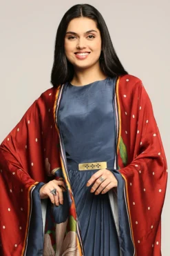 Soup By Sougat Paul Navy Blue Draped Dress With Printed Cape -AOZA Wear Style Shop SBSP032285 3