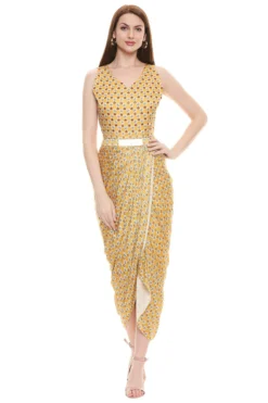 Soup By Sougat Paul Yellow Printed Dress With Jacket -AOZA Wear Style Shop SBSP032292 5