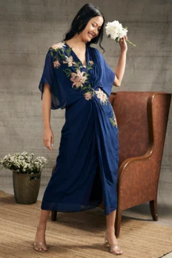 Soup By Sougat Paul Blue Crepe Embroidered Dress