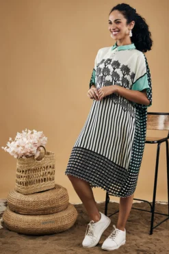 Soup By Sougat Paul White Malaysian Silk Printed Kimono Dress