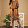 Soup By Sougat Paul Orange Cotton Silk Printed Kimono Dress