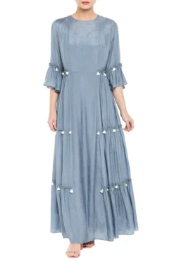 Soup By Sougat Paul Blue Maxi Dress With Beige Printed Dupatta -AOZA Wear Style Shop SBSP061902 3