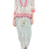 Soup By Sougat Paul Pink & Blue Printed Drape Dress With Peplum Jacket