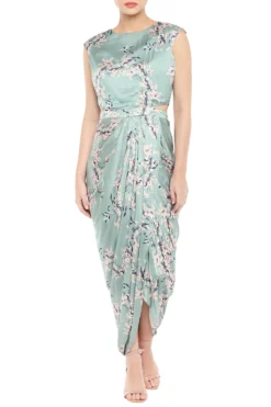 Soup By Sougat Paul Blue & Pink Printed Drape Dress With Long Cape -AOZA Wear Style Shop SBSP061928 3