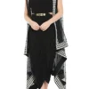 Soup By Sougat Paul Black Drape Dress With White Embroidered Cape Jacket & Belt