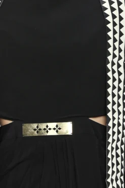 Soup By Sougat Paul Black Drape Dress With White Embroidered Cape Jacket & Belt -AOZA Wear Style Shop SBSP061941 4