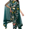 Soup By Sougat Paul Bottle Green Draped Dress With Cape