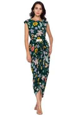 Soup By Sougat Paul Bottle Green Draped Dress With Cape -AOZA Wear Style Shop SBSP062101 3