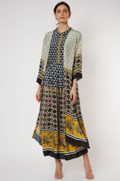 Soup By Sougat Paul Cobalt Blue Printed Dress With Jacket