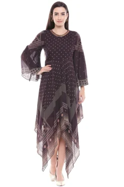 Soup By Sougat Paul Brown Printed & Embroidered Dress