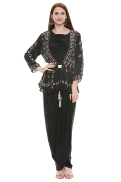 Soup By Sougat Paul Black Embroidered Jacket With Printed Dress