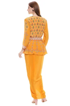 Soup By Sougat Paul Mustard Draped Dress With Embroidered Jacket -AOZA Wear Style Shop SBSP072023 2