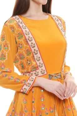 Soup By Sougat Paul Mustard Draped Dress With Embroidered Jacket -AOZA Wear Style Shop SBSP072023 4