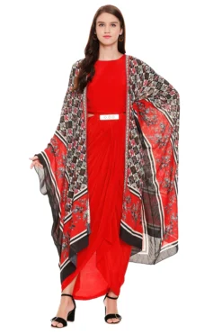 Soup By Sougat Paul Red Printed Dress With Cape