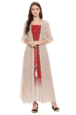 Soup By Sougat Paul Red Printed Dress With Jacket
