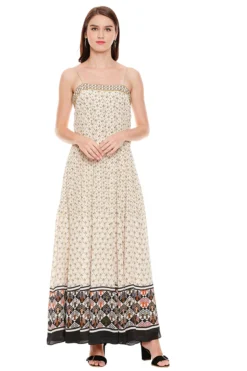 Soup By Sougat Paul Mustard Printed Dress With Noodle Straps