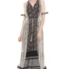 Soup By Sougat Paul Persian Blue Printed Dress With Off White Cape