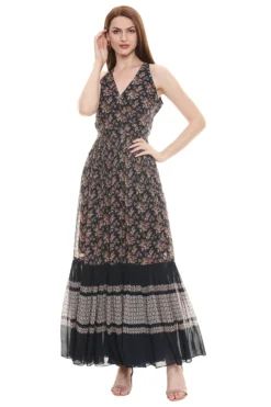 Soup By Sougat Paul Persian Blue Printed Dress With Off White Cape -AOZA Wear Style Shop SBSP072085 3