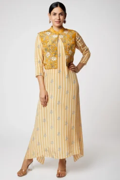 Soup By Sougat Paul Mustard Printed Dress With Jacket