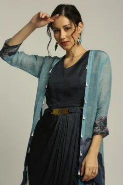 Soup By Sougat Paul Navy Blue Printed Drape Dress -AOZA Wear Style Shop SBSP072201 3