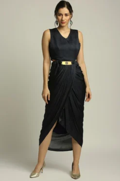 Soup By Sougat Paul Navy Blue Printed Drape Dress -AOZA Wear Style Shop SBSP072201 4