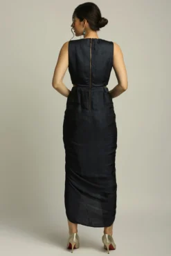 Soup By Sougat Paul Navy Blue Printed Drape Dress -AOZA Wear Style Shop SBSP072201 5