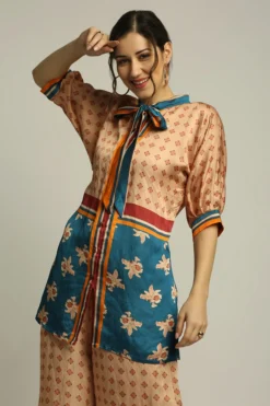 Soup By Sougat Paul Peach & Teal Blue Satin Printed Dress -AOZA Wear Style Shop SBSP072220 3