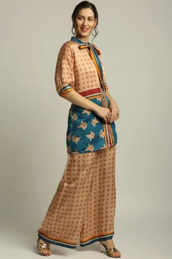 Soup By Sougat Paul Peach & Teal Blue Satin Printed Dress -AOZA Wear Style Shop SBSP072220 4