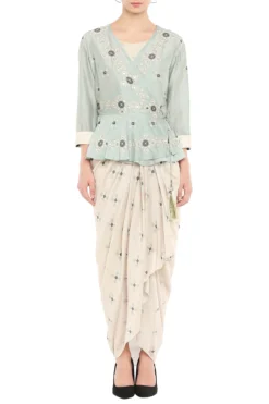 Soup By Sougat Paul Mellow Rose Draped Dress With Embellished Jacket