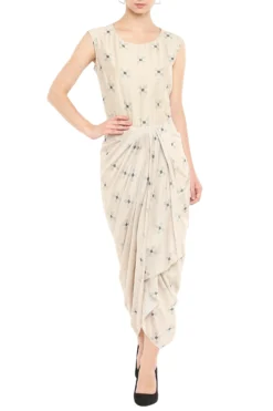 Soup By Sougat Paul Mellow Rose Draped Dress With Embellished Jacket -AOZA Wear Style Shop SBSP081909 3