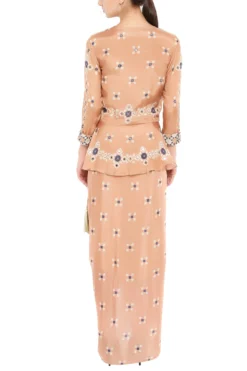 Soup By Sougat Paul Peach Draped Dress With Embellished Peplum Jacket -AOZA Wear Style Shop SBSP081911 2